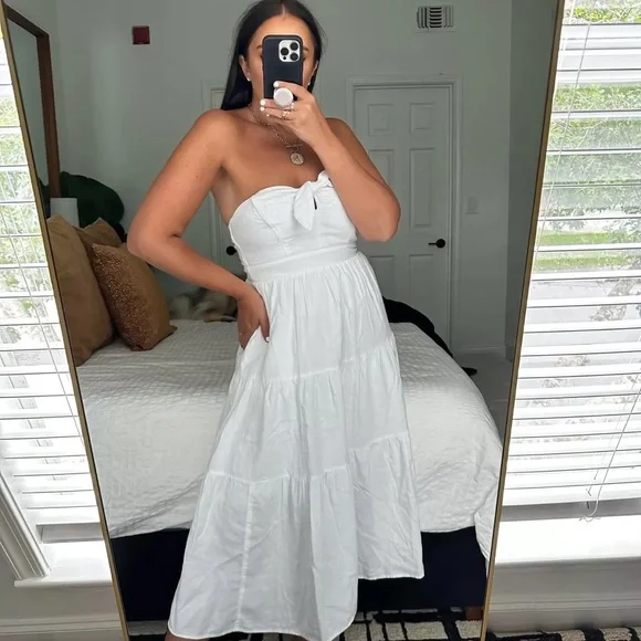 strapless flowy white dress Tulle A Line Strapless Puff Sleeves Off Shoulder Flowy Wedding Dresses,  MW1119